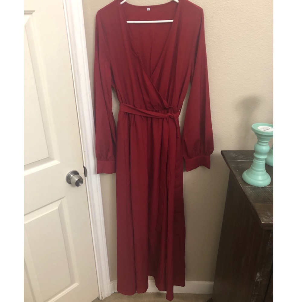 Long Sleeve Maroon Maxi Dress